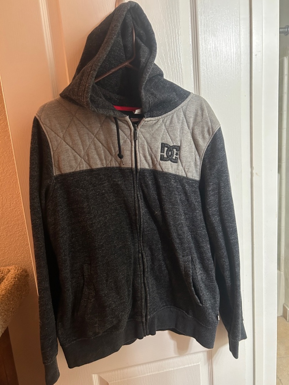 DC Two-Tone Quilted Hooded Zip Jacket - Charcoal and Light Gray